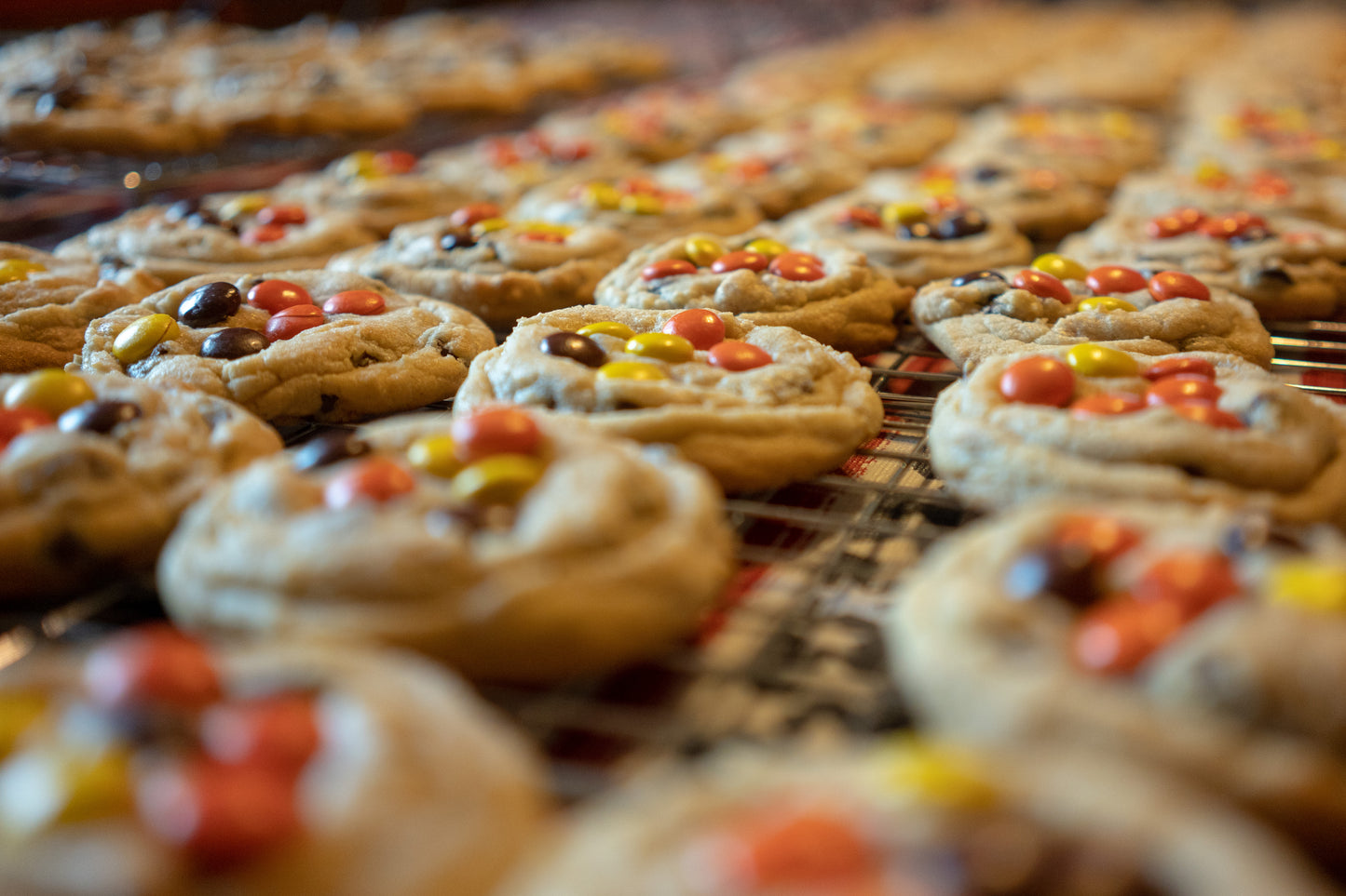 Angie’s Chocolate Chip/Peanut Butter Chip Cookies with Reese's Pieces on top