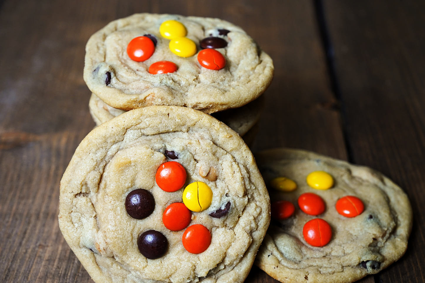 Angie’s Chocolate Chip/Peanut Butter Chip Cookies with Reese's Pieces on top