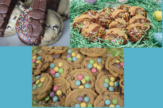 Easter Sampler Pack - contains pastel m&m; Chocolate Chip "Dippers" and Chocolate Chip "Dippers" with Chocolate Covered Wafer Bunny on top