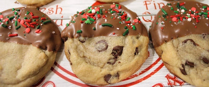 Angie's Chocolate Dipped Chocolate Chip Cookies "Dippers" with Holiday sprinkles